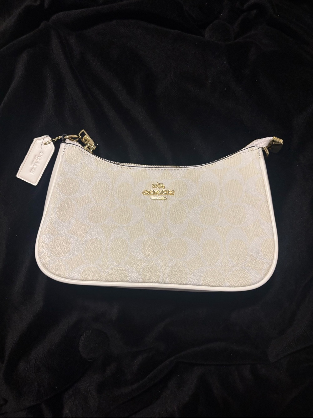 Coach Cream Signature Mini Shoulder Bag with Gold Logo